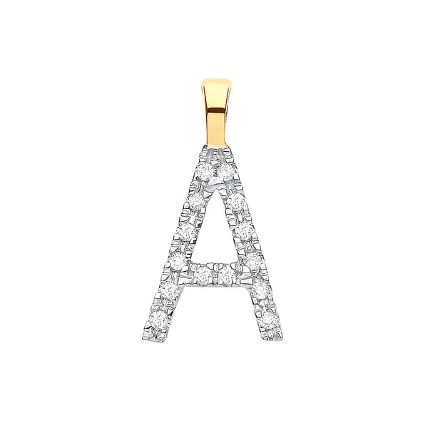 9ct Yellow Gold 0.05ct Diamond A Initial HEERA DIAMONDS