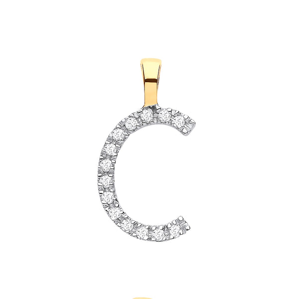 9ct Yellow Gold 0.05ct Diamond C Initial Hanron Jewellery