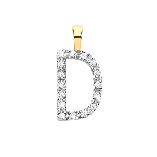 9ct Yellow Gold 0.05ct Diamond D Initial Hanron Jewellery