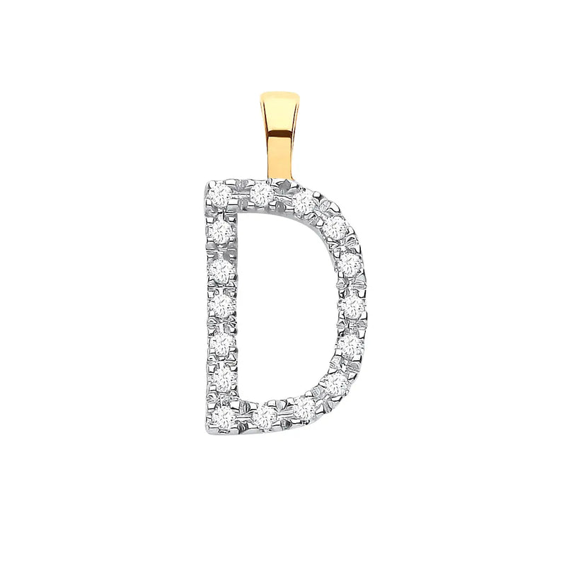 9ct Yellow Gold 0.05ct Diamond D Initial Hanron Jewellery