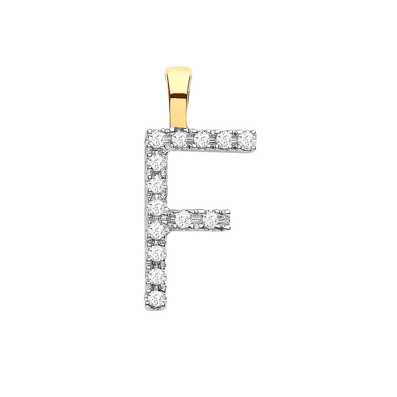 9ct Yellow Gold 0.05ct Diamond F Initial Hanron Jewellery