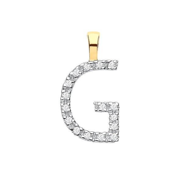 9ct Yellow Gold 0.05ct Diamond G Initial Hanron Jewellery