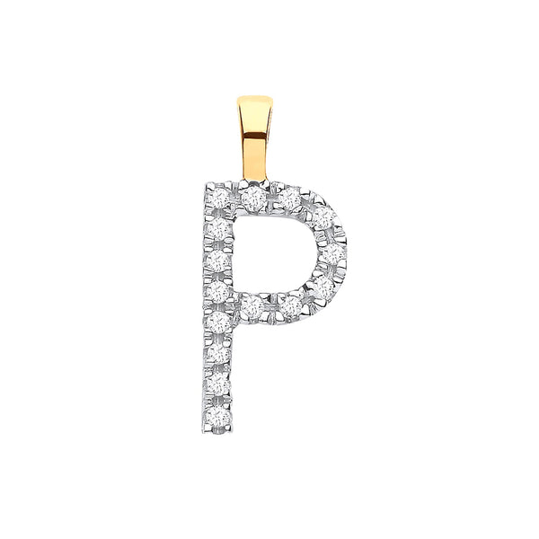 9ct Yellow Gold 0.05ct Diamond P Initial Hanron Jewellery