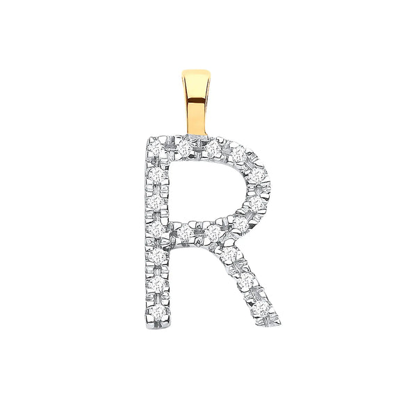 9ct Yellow Gold 0.05ct Diamond R Initial HEERA DIAMONDS