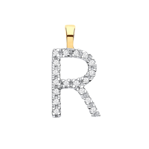 9ct Yellow Gold 0.05ct Diamond R Initial Hanron Jewellery