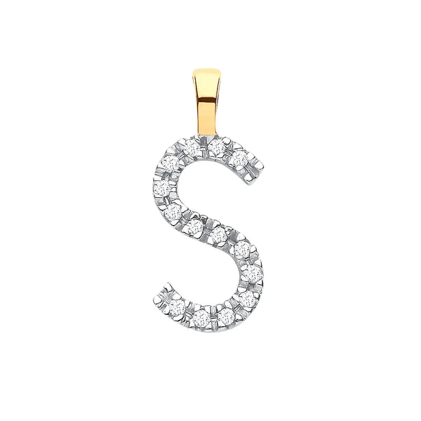 9ct Yellow Gold 0.05ct Diamond S Initial HEERA DIAMONDS