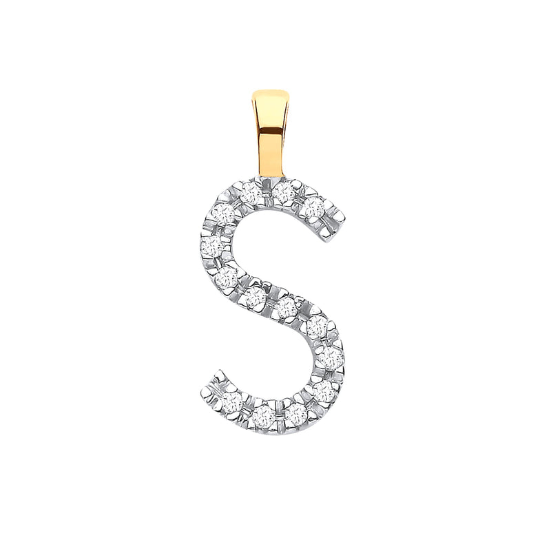 9ct Yellow Gold 0.05ct Diamond S Initial Hanron Jewellery