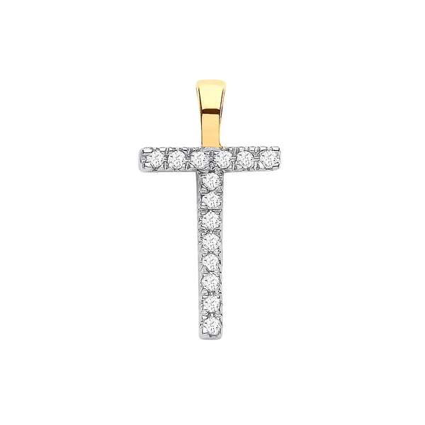 9ct Yellow Gold 0.05ct Diamond T Initial HEERA DIAMONDS
