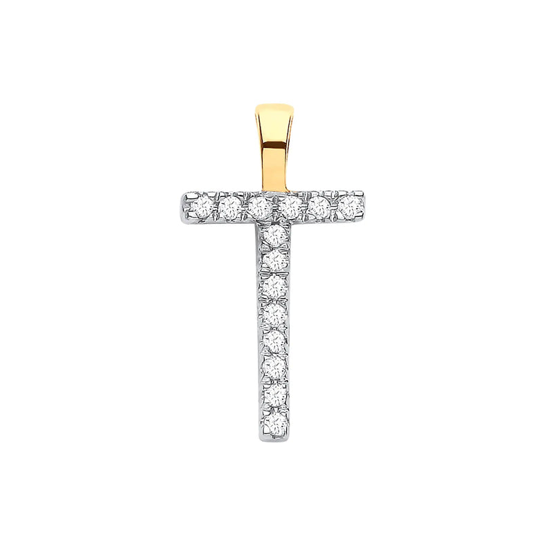 9ct Yellow Gold 0.05ct Diamond T Initial HEERA DIAMONDS