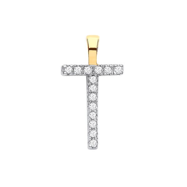 9ct Yellow Gold 0.05ct Diamond T Initial Hanron Jewellery