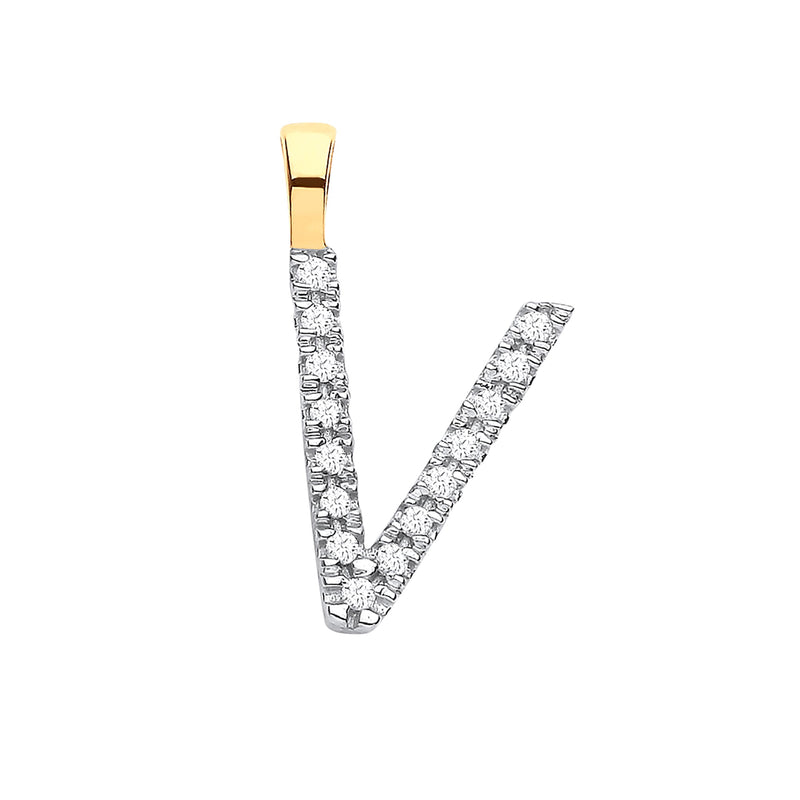9ct Yellow Gold 0.05ct Diamond V Initial Hanron Jewellery