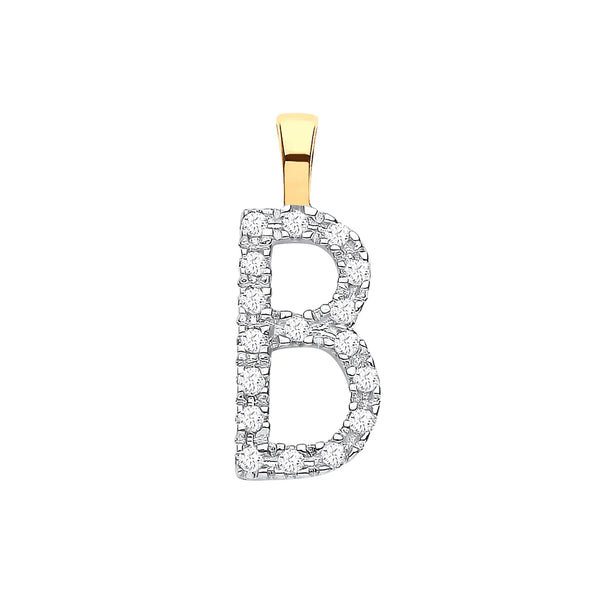 9ct Yellow Gold 0.06ct Diamond B Initial HEERA DIAMONDS