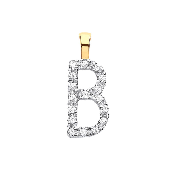 9ct Yellow Gold 0.06ct Diamond B Initial Hanron Jewellery