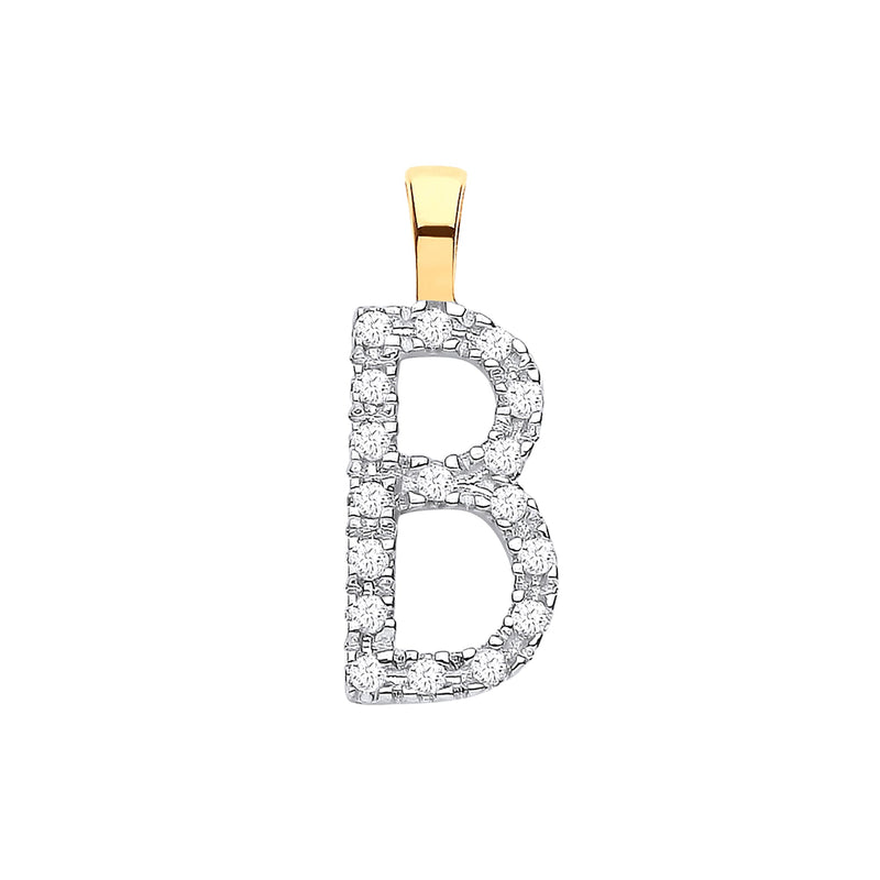 9ct Yellow Gold 0.06ct Diamond B Initial Hanron Jewellery