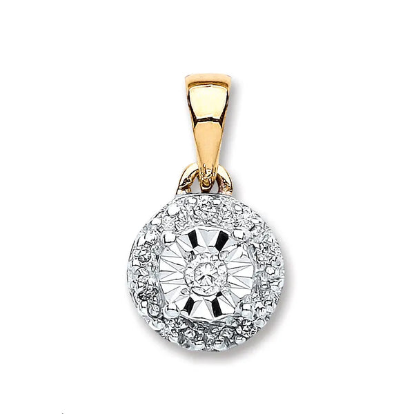 9ct Yellow Gold 0.07ct Diamond Pendant Hanron Jewellery