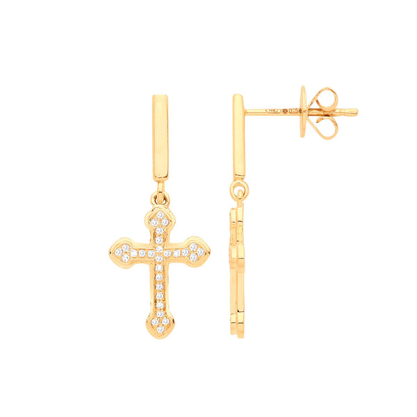 9ct Yellow Gold 0.09ctw Cross earrings HEERA DIAMONDS