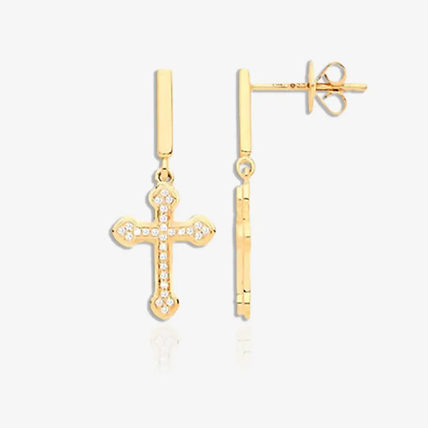 9ct Yellow Gold 0.09ctw Cross earrings HEERA DIAMONDS