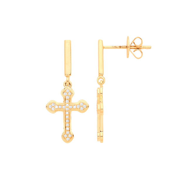 9ct Yellow Gold 0.09ctw Cross earrings Hanron Jewellery
