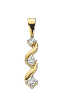 9ct Yellow Gold 0.15ct Diamond Trilogy Pendant Hanron Jewellery