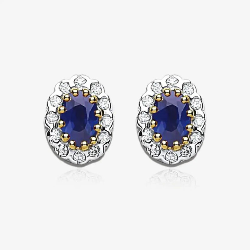 9ct Yellow Gold 0.20ct Diamond & 0.90ct Sapphire Stud Earrings HEERA DIAMONDS