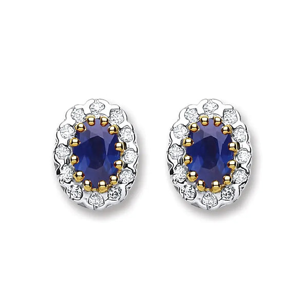 9ct Yellow Gold 0.20ct Diamond & 0.90ct Sapphire Stud Earrings Hanron Jewellery