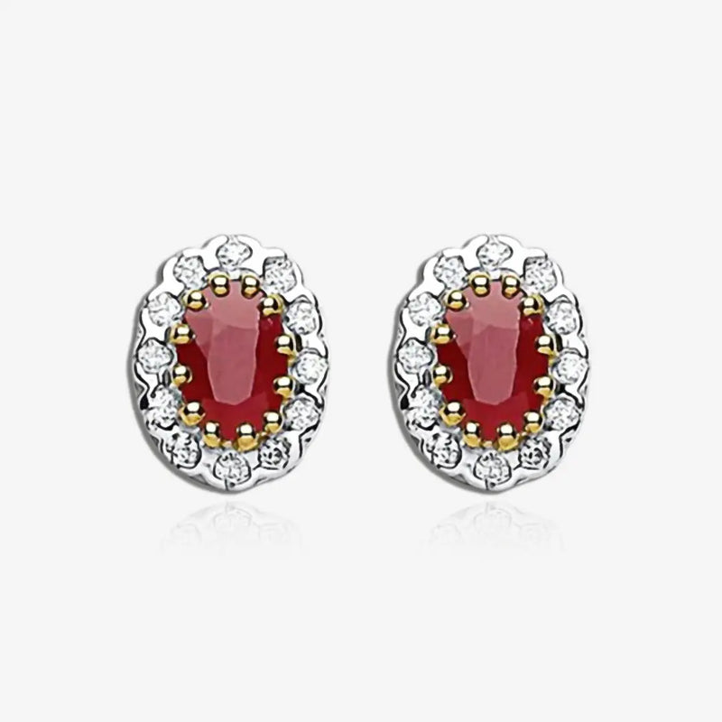 9ct Yellow Gold 0.20ct Diamond & 1.20ct Ruby Stud Earrings HEERA DIAMONDS