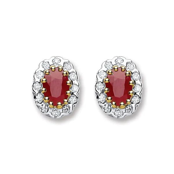 9ct Yellow Gold 0.20ct Diamond & 1.20ct Ruby Stud Earrings Hanron Jewellery