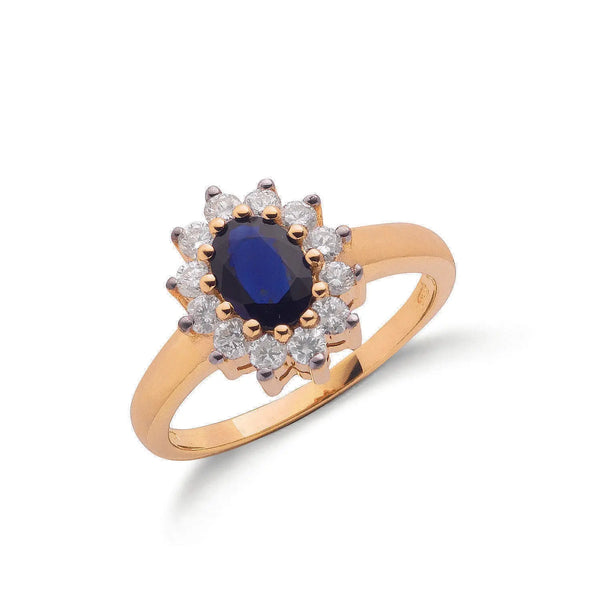 9ct Yellow Gold 0.40ct Diamond & 0.72ct Sapphire Cluster Ring Hanron Jewellery