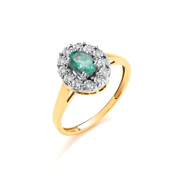 9ct Yellow Gold 0.40ct Emerald Cluster & 0.05ct Diamond Ring Hanron Jewellery