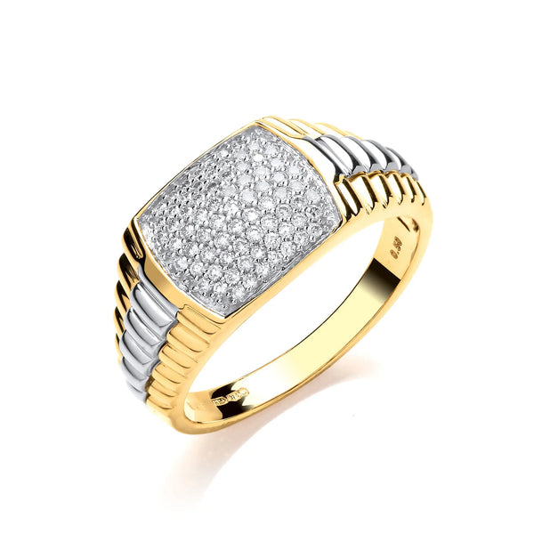 9ct Yellow Gold 0.50ct Fancy Link Gents Diamond Ring Hanron Jewellery