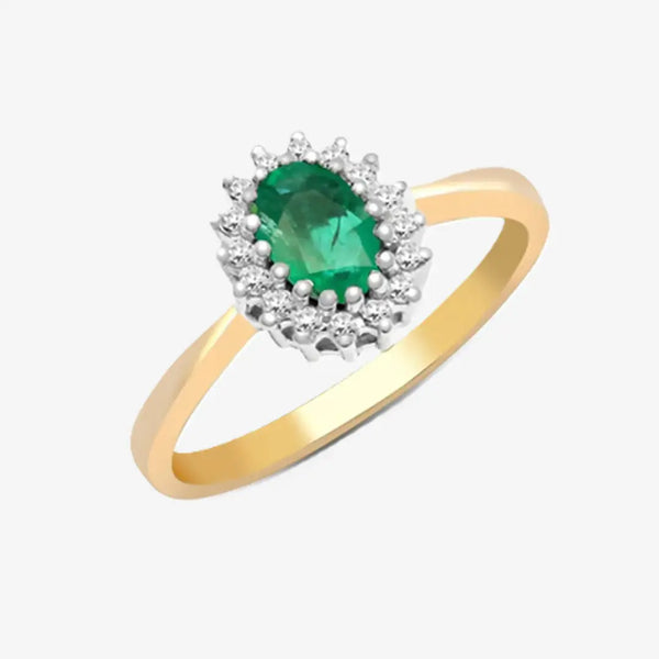 9ct Yellow Gold Diamond And Emerald Ring HEERA DIAMONDS
