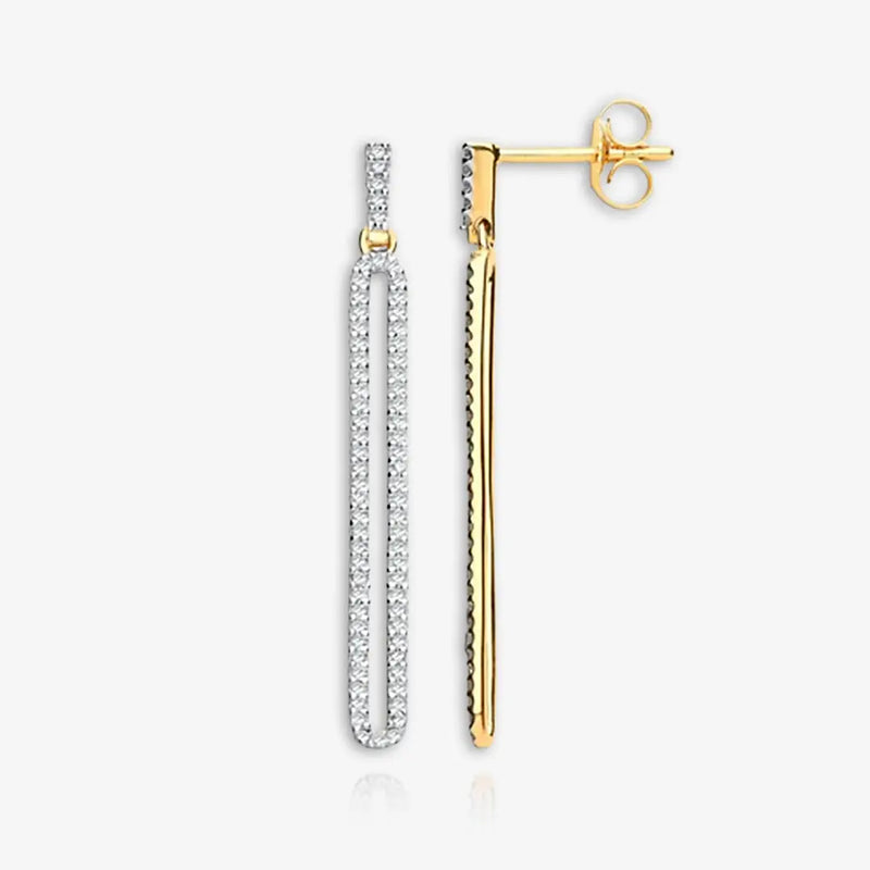 9ct Yellow Gold Long Loop Drop 0.25ct Diamond Earrings HEERA DIAMONDS