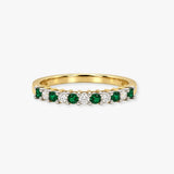 9ct Yellow Gold Natural Diamond 10pts & Emerald 15pts Half Eternity Ring