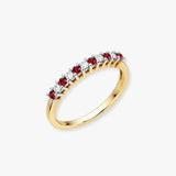 9ct Yellow Gold Natural Diamond 10pts & Ruby 15pts Half Eternity Ring