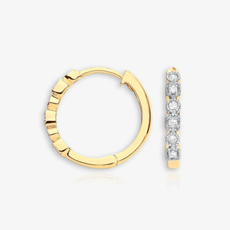 9ct Yellow Gold Round 0.10ctw Diamond Hoops HEERA DIAMONDS