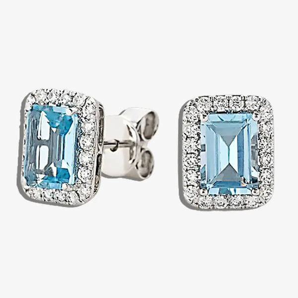 AQUAMARINE HALO STUD EARRINGS HEERA DIAMONDS