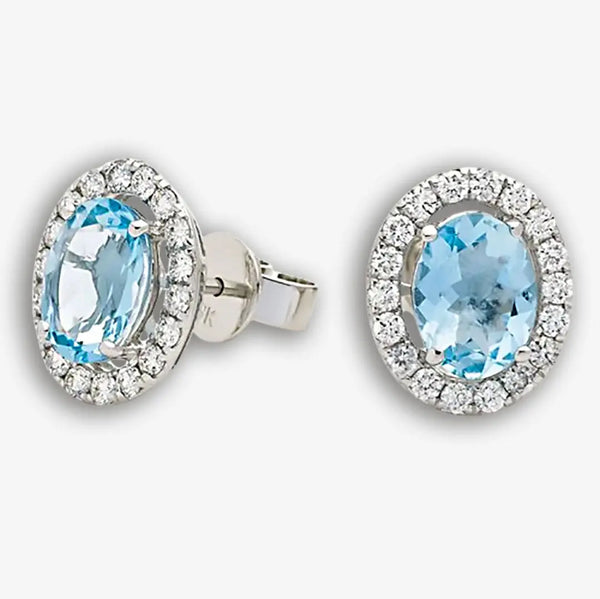 AQUAMARINE HALO STUD EARRINGS HEERA DIAMONDS