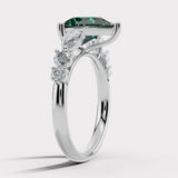 "Alena" White Gold Natural Diamond 0.40 Carat Pear Cut Teal Sapphire Engagement Ring