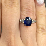 "Althea" 2.3 Carat Blue Sapphire Oval Cut Natural Diamond Shoulder Engagement Ring HR1738