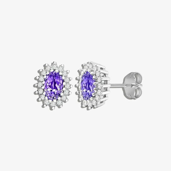 Amethyst Halo Stud Earrings in 9K White Gold HEERA DIAMONDS