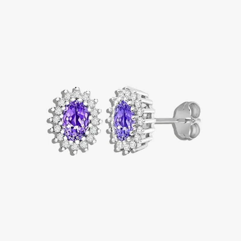 Amethyst Halo Stud Earrings in 9K White Gold HEERA DIAMONDS