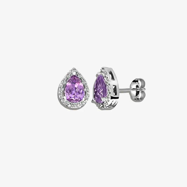 Amethyst Halo Stud Earrings in 9K White Gold HEERA DIAMONDS