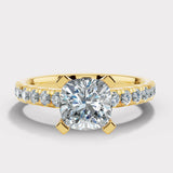 "Amina" 1 Carat Cushion Cut Diamond Scallop Set Diamond Band Engagement Ring DSCC02