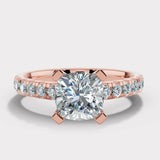 "Amina" 1 Carat Cushion Cut Diamond Scallop Set Diamond Band Engagement Ring DSCC02