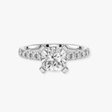 "Amina" 1 Carat Cushion Cut Diamond Scallop Set Diamond Band Engagement Ring DSCC02