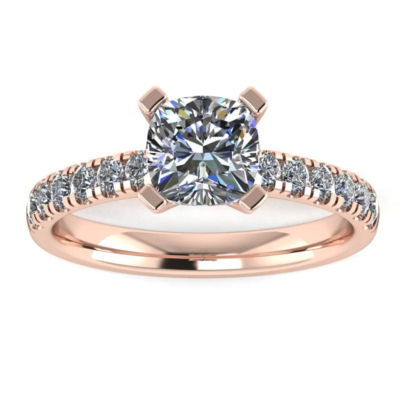 "Amina" Cushion Cut Diamond Scallop Set Diamond Band Engagement Ring DSCC02 - HEERA DIAMONDS