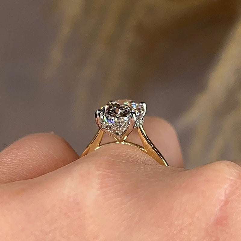 "Anastasia" Oval Cut Hidden Under Halo Secret Gemstone Diamond Engagement Ring - HEERA DIAMONDS