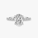 "Angy" 3 Carat Oval Cut Diamond Pave Set Diamond Shoulders Engagement Ring