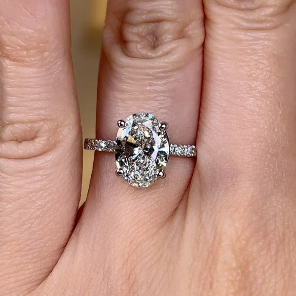 "Angy" 3 Carat Oval Cut Diamond Pave Set Diamond Shoulders Engagement Ring HEERA DIAMONDS