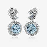 Aquamarine 1.10 Carat Round Shape Halo Lab Grown Diamond Drop Earrings E1RBA HEERA GOLD